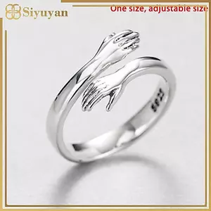 Siyuyan Bạc 925 Trang Sức Tình Yêu Ôm Nhẫn retro Thời Trang Triều Chảy Vòng Mở VN