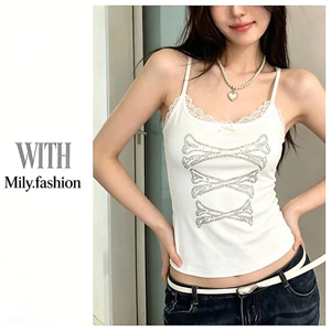 Milyfashion Modal Retro Ren Kim Cương Nóng Sling Mùa Hè Phong Cách Mới Không Tay Top KV7T