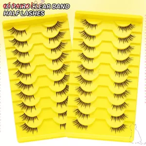 AFTEROF 10 Đôi Nửa Lông Mi Giả, Với Thạch Keo Dải Keo Dán Không Keo Dán Lông Mi Manga, Anime Thời Trang Cosplay Handmade Dụng Cụ Trang Điểm Lông Mi Lông Tơ Đồ Trang Điểm