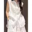 Tiền cũ Phong cách tiền cũ Vải lanh Cotton 2 chiếc Bộ đồ chống nắng màu trắng Áo sơ mi rộng + Quần short ống rộng Bộ thoáng khí đi lại