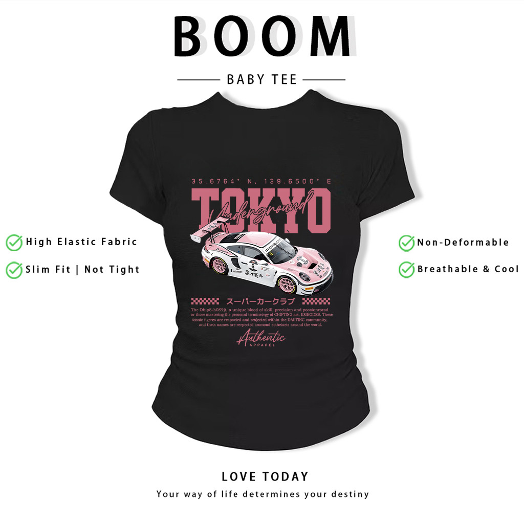 BOOM Áo Baby Tee Nữ Cotton Ôm Body-Áo Thun Ngắn Tay Y2K In Hình PhongCách Mùa Hè, Cổ Tròn Hàng Đầucách hàn quốc phongU69