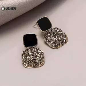 KUZHEN Thời Trang Kim Cương Giả Vuông Bông Tai Nữ Cưới Trang Sức Dự Tiệc Phụ Kiện Quà Tặng HOT
