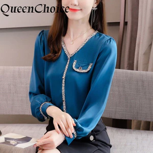Áo sơ mi dài tay cổ chữ V màu đen thời trang dành cho nữ Áo sơ mi nữ màu đen thông thường