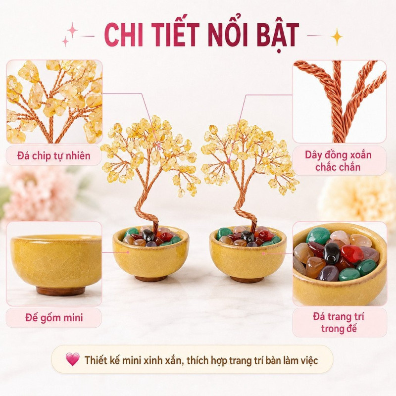 Cây Đá Thạch Anh Mini 18 Viên Trang Trí Bàn Làm Việc Kệ Sách Góc Trang Điểm Quà Tặng Nhỏ Cho Bạn Bè