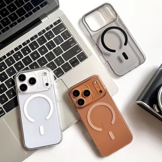 [JLK] Ốp từ tính trong suốt màu cam cho iPhone 17 Air 16 15 14 13 12 11 Pro Max Plus Vỏ giáp PC cứng pha lê siêu mỏng