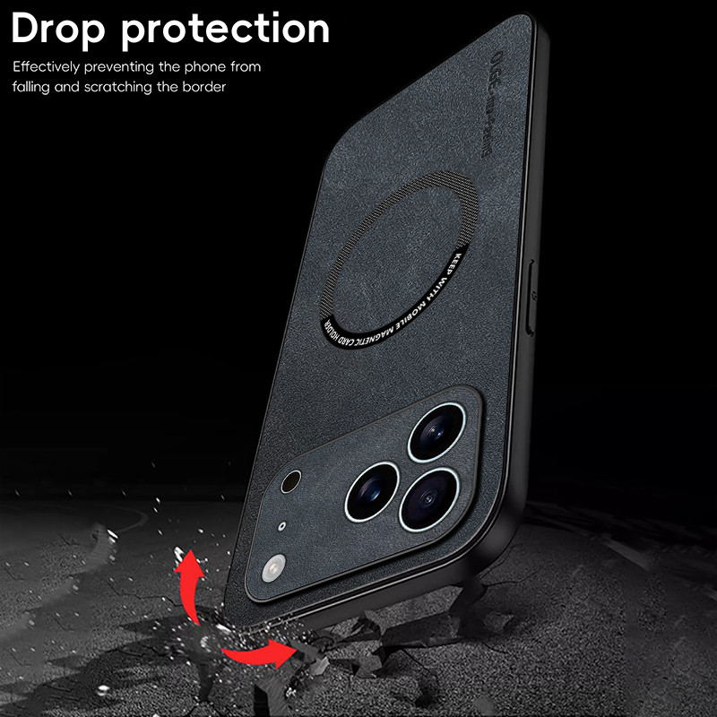 KHÔNG CÓ Vân Tay Sang Trọng Da Sắt Nhẫn Cho iPhone 17 Pro Max iPhone17 Air Car Giá Đỡ Bảo Vệ Từ Tính Vỏ Sạc Không Dây