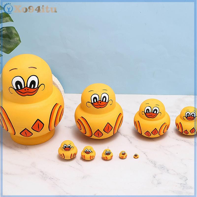 XOITU Búp Bê Làm Tổ Nga 10 Lớp Vịt Vàng Nhỏ Gỗ Basswood Khô Vẽ Tay Đồ Trang Trí Sáng Tạo Cho Trẻ Em VN