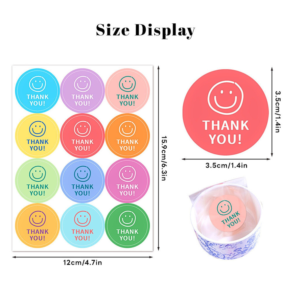120 sticker thank you smile đa sắc dễ thương TE77 dán túi giấy thiệp quà gói kẹo trang trí sổ tay