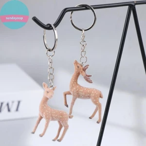 SUND 1 / 2 Cái Dễ Thương 3D Giáng Sinh Nai Sừng Tấm Móc Khóa Dành Cho Nữ Đổ Xô Sika Hươu Mặt Dây Chuyền Túi Hộp Xe Charm Trang Sức VN