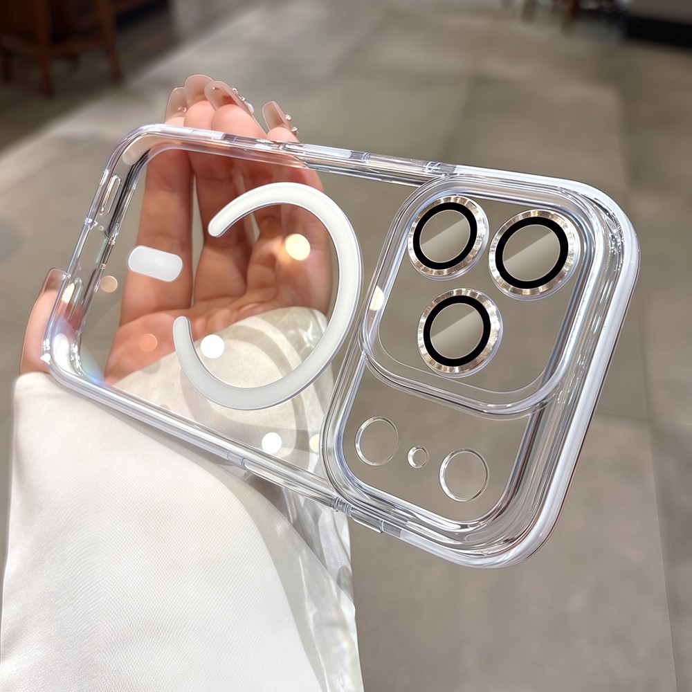 Ốp điện thoại từ tính trong suốt hai tông màu cho iPhone Air 17 pro max 16 13 14 15 pro max 15 16 plus Bảo vệ ống kính chống rơi Vỏ cứng bảo vệ điện thoại
