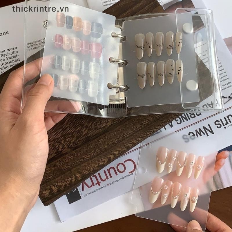 THI Nail Art Piece Sách Bảo Quản Móng Tay Giả Khóa Đôi 3 Lỗ Kẹp Thẻ Bảng Hiển Thị DIY Album Đơn Giản Sách Bảo Quản VN