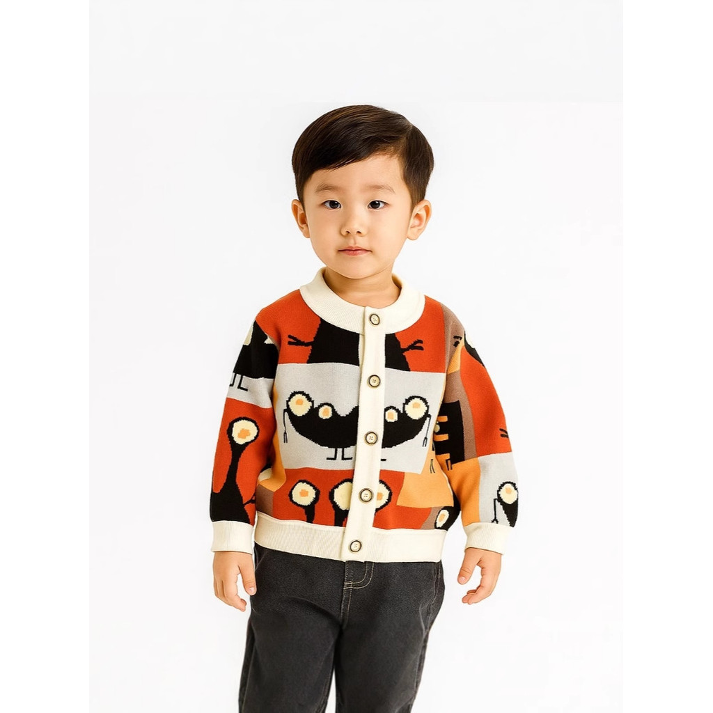 ​Áo nỉ trẻ em Cardigan mùa thu đông phong cách bé trai bé gái Áo khoác thông thường cỡ 8O-140​ QEIU
