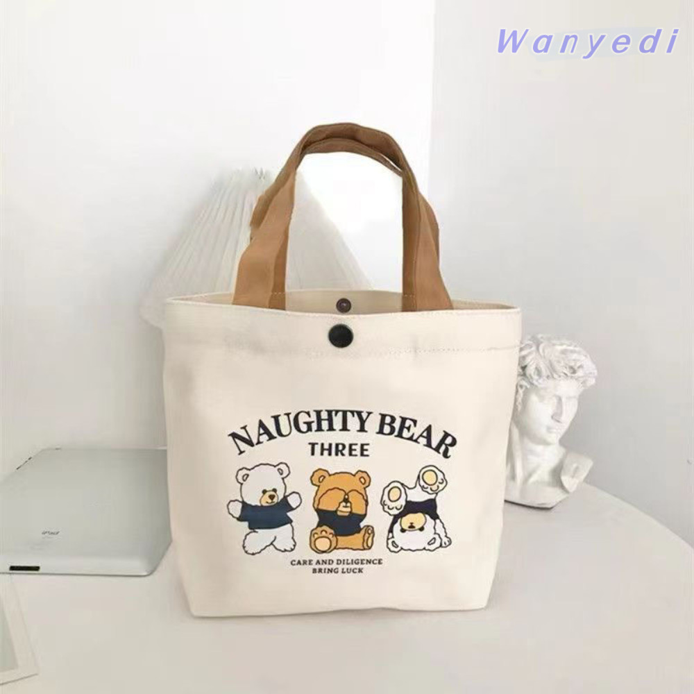 Túi xách Mini WANYEDI, Túi vải canvas đào, Túi đựng đồ dung tích lớn hoạt hình dễ thương dành cho nữ
