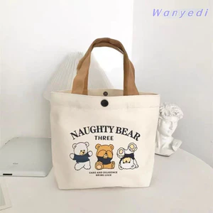Túi xách Mini WANYEDI, Túi vải canvas đào, Túi đựng đồ dung tích lớn hoạt hình dễ thương dành cho nữ