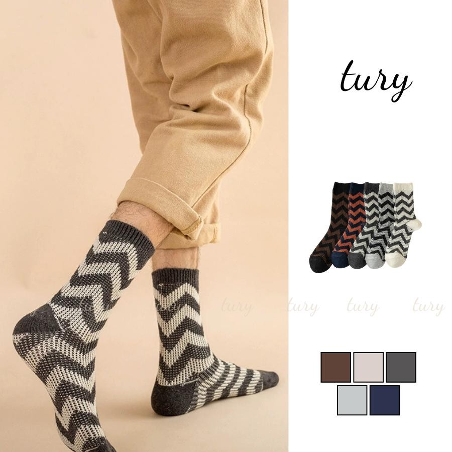 Tất Vớ Unisex Nam Nữ - Tury - Vớ tất cổ cao chất liệu len dệt kim họa tiết sọc - TV025