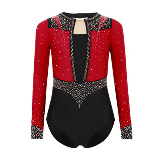 Yhong Trẻ Em Bé Gái Sáng Bóng Kim Cương Giả Thể Dục Leotard Tay Dài Lỗ Khóa Lưng Hình Trượt Băng Body Dancewear Trình Diễn Sân Khấu Trang Phục