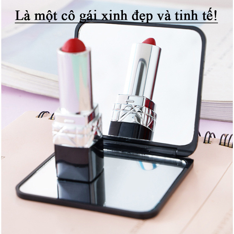 M7 Gương trang điểm gấp gọn mini 2 mặt màu đen vỏ nhám 7*6.5cm MALAN