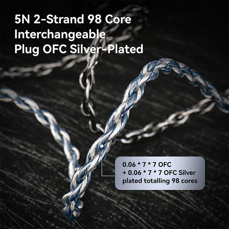 Cáp nâng cấp KBEAR P34 5N 2 sợi 98 lõi OFC Thiết kế phích cắm có thể hoán đổi cho nhau mạ bạc 3,5 / 4.4 cho tai nghe MK3