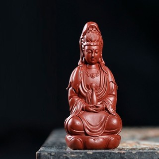 Tượng tử sa Phật bà quan thế âm trang trí bàn trà, không gian trà đạo