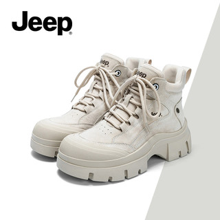 Jeep Jeep Nữ Giày Đi Bộ Đường Dài Ngoài Trời Giày Thu Đông Phong Cách Mới Chống Trơn Trượt Tăng Chiều Cao Ấm Áp Giày Bốt Martin Trắng