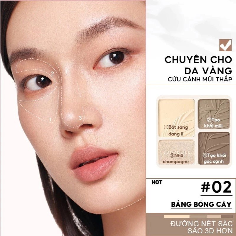 Phấn tạo khối bắt sáng JUDYDOLL 4 ô 2in1 Highlight & Contour Palette chất phấn mịn lâu trôi 9g