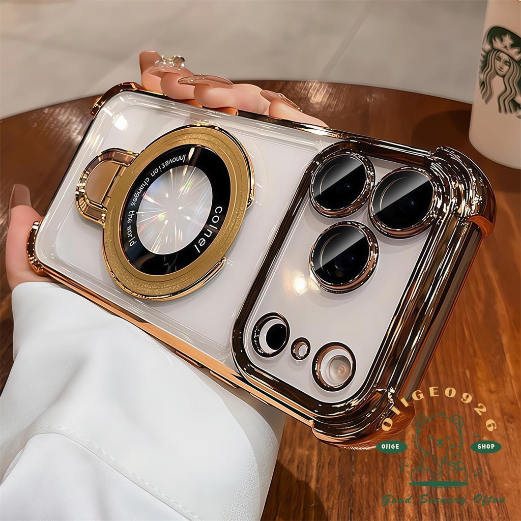 【 Ốp lưng iPhone17 】 Túi khí mạ cam chống rơi giá đỡ từ tính Vỏ điện thoại iphone17 Pro Max 16 15 14 13 12 cho vỏ iPhone Vỏ mềm silicon TPU chống sốc