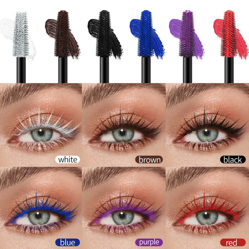 XXL Sáu Màu Đen Trắng Xanh Đỏ Tím Nâu Màu Mascara Dày Kéo Dài Chống Thấm Nước Chống lem Dễ Dàng Tẩy Trang
