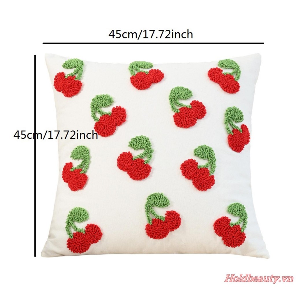 Vỏ đệm dễ thương Vỏ gối ngày lễ thêu hoa anh đào màu đỏ và xanh lá cây cho ghế Sofa