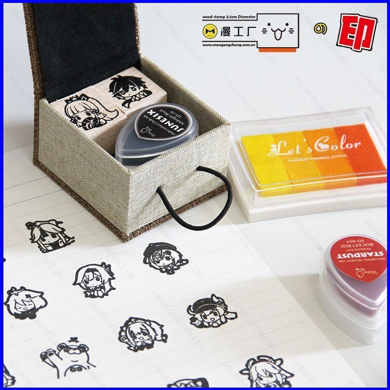 SQ3 Genshin Impact Seal Anime Tài khoản tay Con dấu gỗ Inkpad Kazuha Zhongli Keqing Văn phòng phẩm Quà tặng QS3