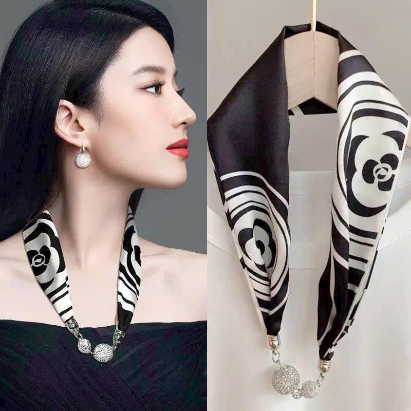 Khăn Lụa Khóa Nam Châm Kiểu Vòng Cổ Cho Nữ Xuân Thu Hè 2024 Thời Trang Mới Bảo Vệ Cổ Trang Trí Khăn Quàng Cổ Nhỏ