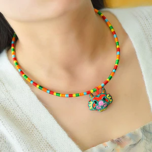 Phong Cách Dân Tộc Trung Quốc Trẻ Em Nhiều Màu Dây Cổ Tay Thêu Bé Tuổi Thọ Khóa Thuyền Rồng Lễ Hội Móc Cung Hoàng Đạo LZGH