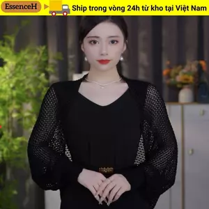 Áo len dệt kim chống nắng ESSENCEH, Khăn choàng lụa băng đơn giản sang trọng, Áo khoác ngoài mỏng rỗng thanh lịch