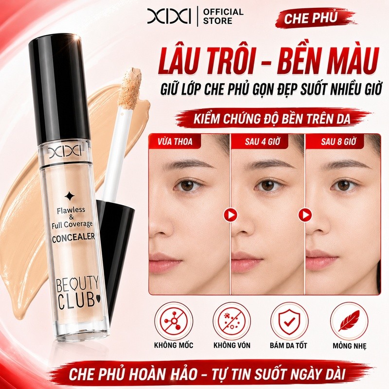 XIXI WM012 Kem Che Khuyết Điểm Dạng Lỏng, Che Quầng Thâm Mụn, Lâu Trôi, Mịn Nhẹ, Tự Nhiên