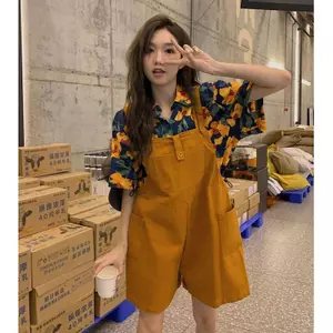 Phong cách muối mới Mặc cảm giác cao cấp Áo sơ mi phong cách Preppy Quần yếm phù hợp với quần short mùa hè