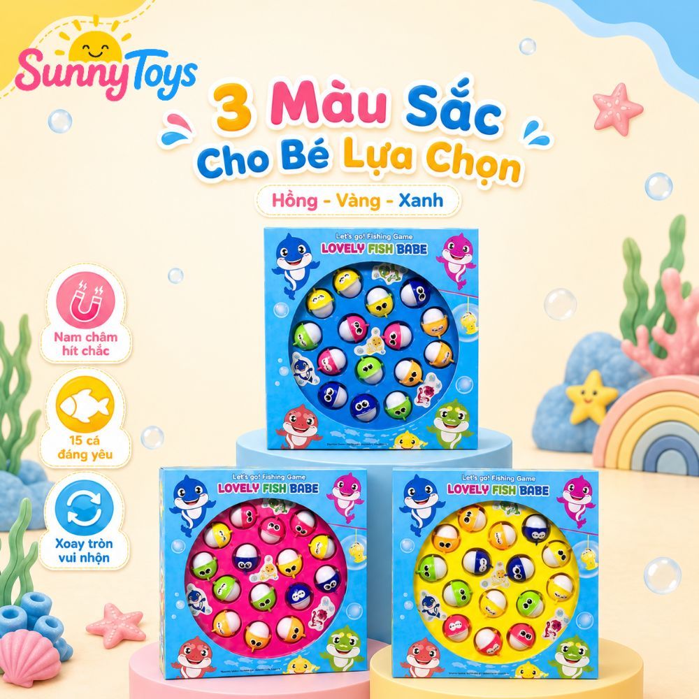 Bàn Câu Cá Xoay Tự Động 15 Con SunnyToys - Mẫu Capybara, Labubu, Baby Shark Cho Bé Nhanh Tay