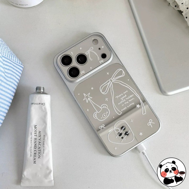 Ốp Điện Thoại Gương Gấu Dễ Thương Cho Vivo V70 FE V60 V60E V50 V50E V40 V30 SE V30E V29 Lite V29E V25 V25E V23E V23 V21 Pro 5G 4G Sang Trọng Bìa Hoạt Hình Thanh Lịch Nơ Ins Phong Cách Vỏ Mềm