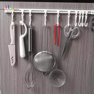 HL Nhựa Tra Row Móc Chống Đấm Treo Tường Hàng Dài Móc Có Móc Có Thể Tháo Rời Móc Tủ Tự Dính LMWU