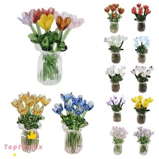 TOPTOOLCX Trang trí hoa thủy tinh, Hoa mô phỏng Điêu khắc hoa thủ công đầy màu sắc, Mô phỏng đáng yêu sáng tạo Hoa thủy tinh thổi tay tinh tế để trang trí phòng tại nhà