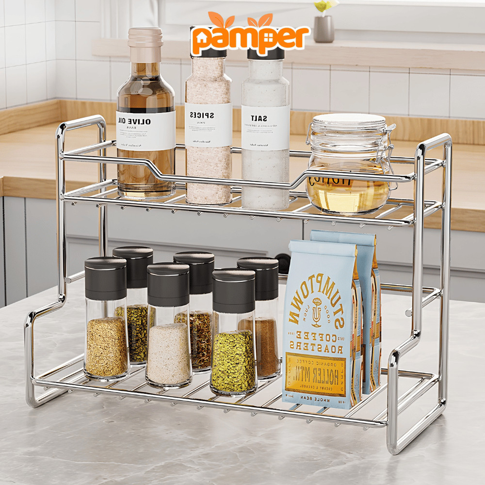 Kệ Đựng Gia Vị Nhà Bếp Thép Chống Gỉ PAMPER Chịu Lực Tốt, Giá Để Mỹ Phẩm, Đồ Đa Năng Nhà Tắm
