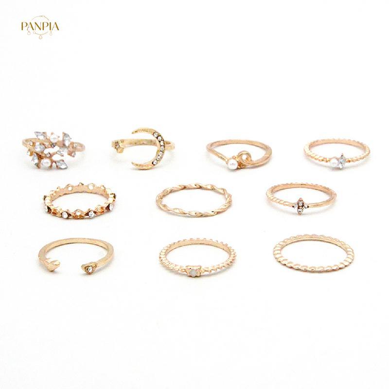 PNPIA- 10 Cái / bộ Nhẫn Ngôi Sao Mặt Trăng Nữ Bé Gái Bohemian Bộ Trang Sức Quà Tặng Phụ Kiện
