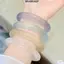 Vòng tay bằng đá BRBRAA, Vòng tay ngọc bích mắt mèo trong suốt, Vòng tay quyến rũ màu hồng trắng loại băng sang trọng Vòng tay bánh răng Chalcedony Quà tặng ngày lễ