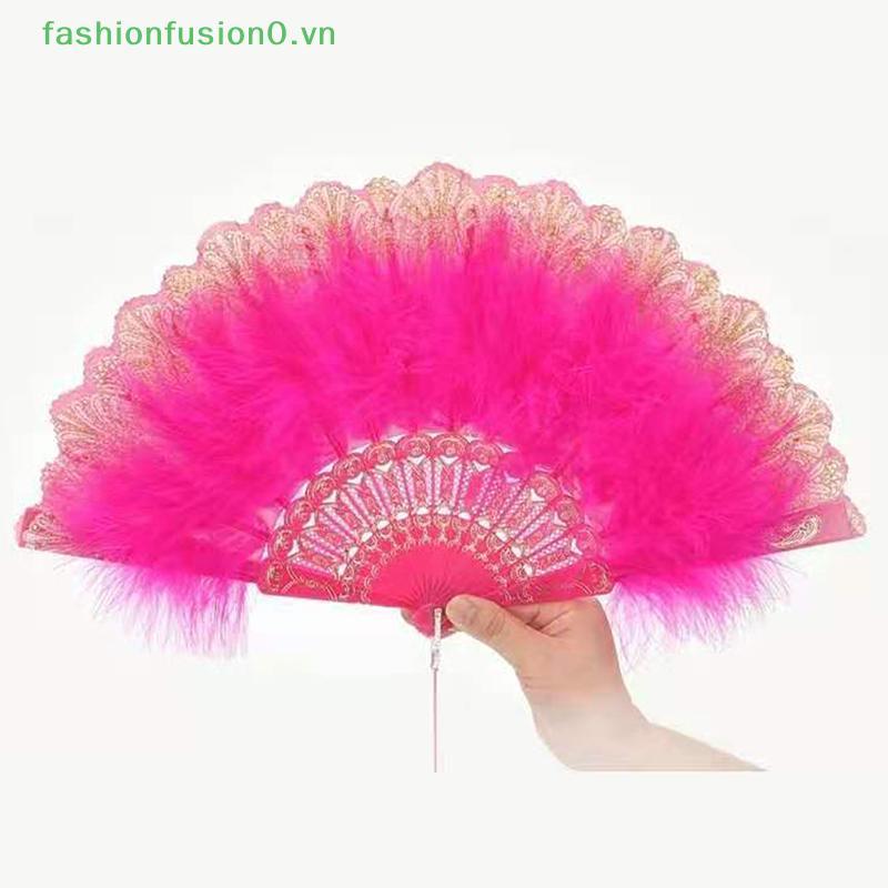 [FHF] Quạt gấp lông vũ Lolita Nhật Bản Cô gái cổ tích ngọt ngào Dark Gothic Court Dance Hand Fan có mặt dây chuyền Quà tặng Trang trí tiệc cưới MỚI