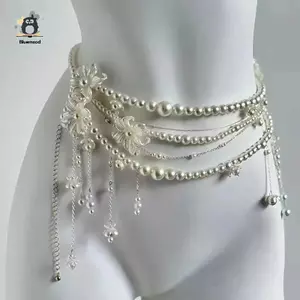 Dây đeo thắt lưng hoa nhiều lớp thời trang Vòng eo ngọc trai cổ điển dành cho nữ Dây chuyền cơ thể bé gái Phụ kiện quần áo Quà tặng mới