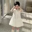 Váy sơ mi tay phồng cho bé gái (90-150) Váy trắng thêu tinh tế phong cách Preppy