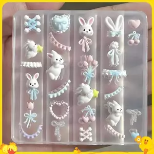 Ren Nơ Thỏ 3D Khuôn Silicon Móng Tay Nghệ Thuật Trang Trí Móng Tay DIY Thiết Kế Móng Tay Silicon Mẫu Móng Tay Khuôn