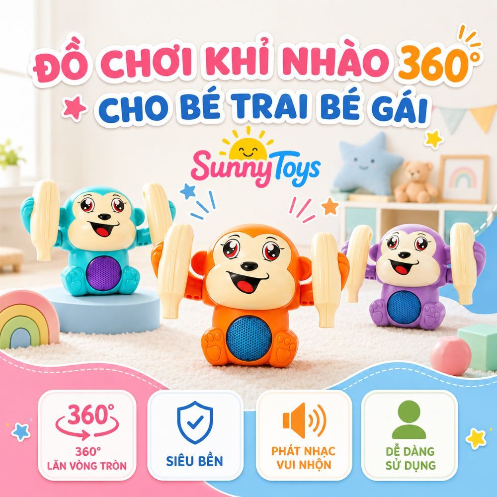 Khỉ Nhào Lộn Phát Sáng SunnyToys - Đồ Chơi Tự Lộn Vòng 360 Độ Cho Bé 1-3 Tuổi