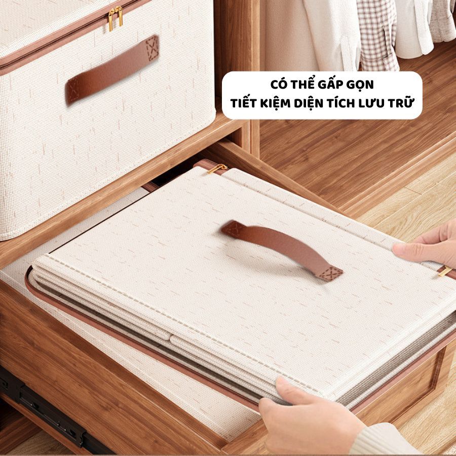 Hộp Vải Đựng Quần Áo 3 Size ENODA HOME, Hộp Vải Bảo Quản Chăn Ga Gối Có Nắp Khóa Kéo Kín Bụi HV150