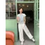 Áo thun ngắn tay thêu chữ cho nữ Mùa hè Phong cách mới Khâu màu sắc tương phản Thiết kế Niche Hot Girl Short Slim-Fit Top