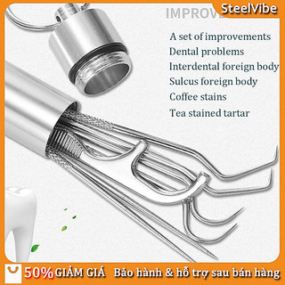 Bộ 4/7 dụng cụ vệ sinh răng inox - Làm sạch cao răng chuyên nghiệp, kèm hộp đựng, an toàn vệ sinh