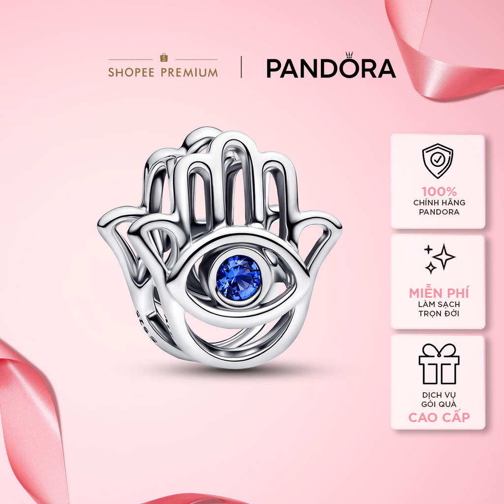 Charm Pandora Bạc Bàn Tay Hamsa Đá Xanh Hộ Mệnh